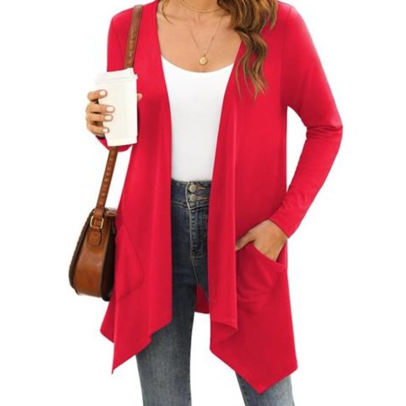 Red Cardigan With Pockets Small Lightweight Sweater Womens Fashion Fall Trends - Picture 1 of 4